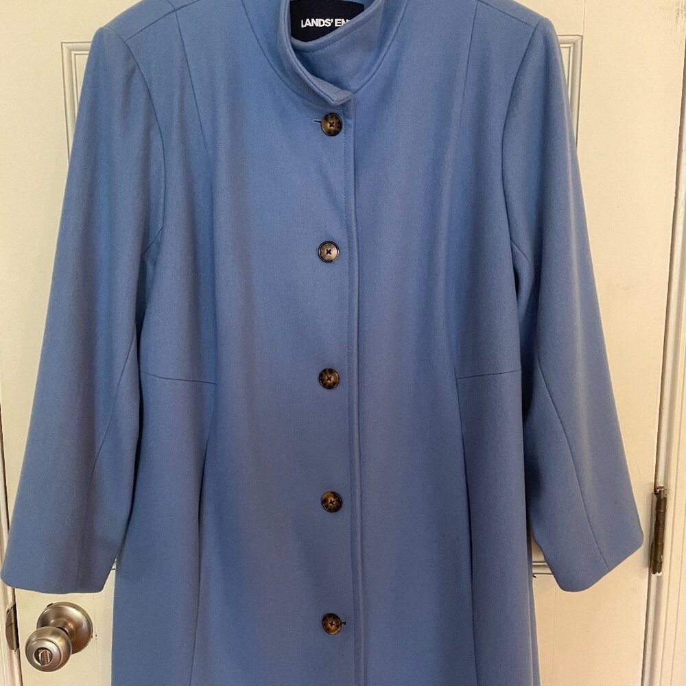 Lands End Classic Wool Coat in Periwinkle- 16 PETITE